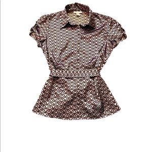 Dress Barn - Short Sleeved - Tie-back Blouse - Purple & Black - Size: Medium